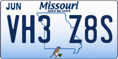 MO license plate VH3Z8S