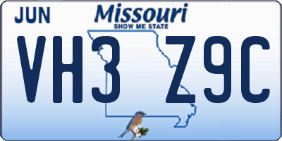 MO license plate VH3Z9C