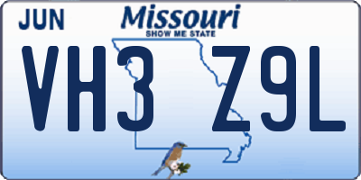 MO license plate VH3Z9L