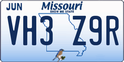 MO license plate VH3Z9R