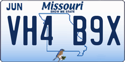 MO license plate VH4B9X