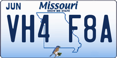 MO license plate VH4F8A