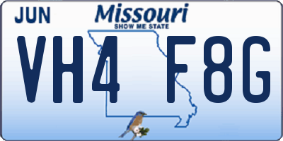 MO license plate VH4F8G