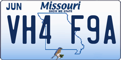 MO license plate VH4F9A