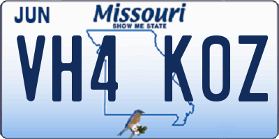 MO license plate VH4K0Z