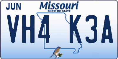 MO license plate VH4K3A
