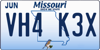 MO license plate VH4K3X