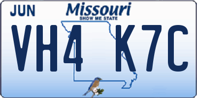 MO license plate VH4K7C