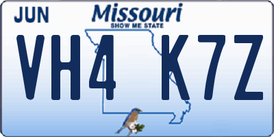 MO license plate VH4K7Z