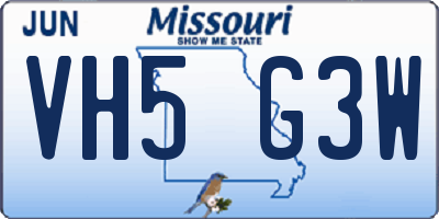MO license plate VH5G3W