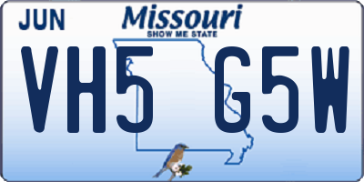 MO license plate VH5G5W