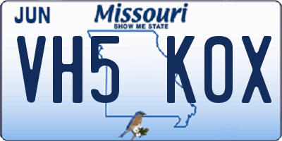 MO license plate VH5K0X