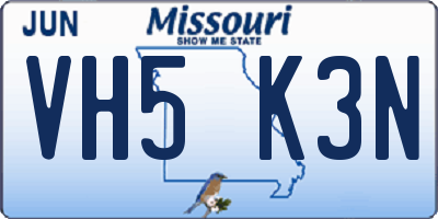 MO license plate VH5K3N