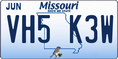 MO license plate VH5K3W