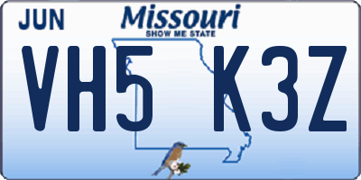 MO license plate VH5K3Z