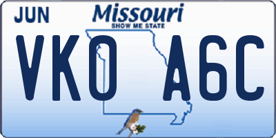 MO license plate VK0A6C