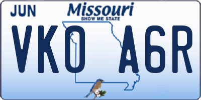 MO license plate VK0A6R