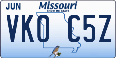 MO license plate VK0C5Z