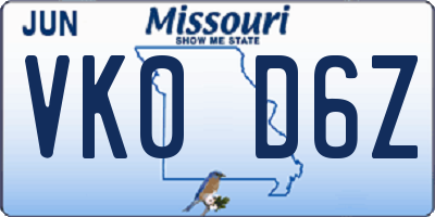 MO license plate VK0D6Z