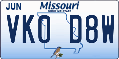 MO license plate VK0D8W