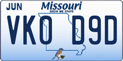 MO license plate VK0D9D