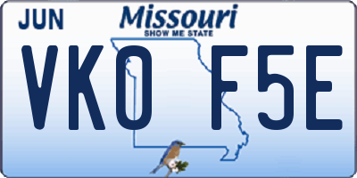 MO license plate VK0F5E