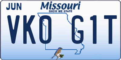 MO license plate VK0G1T