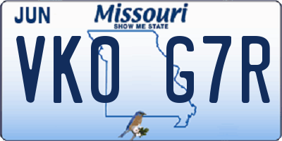 MO license plate VK0G7R
