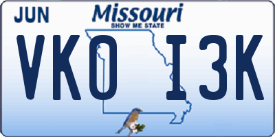 MO license plate VK0I3K