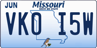 MO license plate VK0I5W