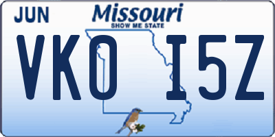 MO license plate VK0I5Z
