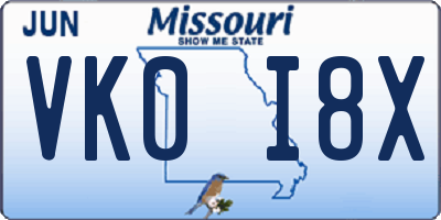 MO license plate VK0I8X