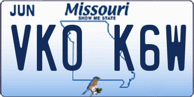 MO license plate VK0K6W