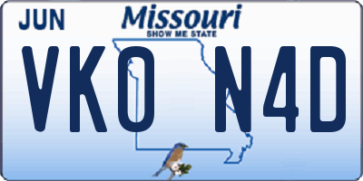 MO license plate VK0N4D