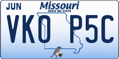 MO license plate VK0P5C