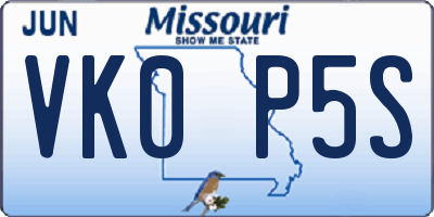 MO license plate VK0P5S
