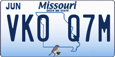 MO license plate VK0Q7M