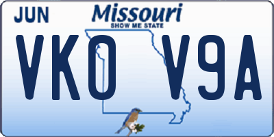 MO license plate VK0V9A