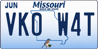 MO license plate VK0W4T