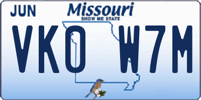 MO license plate VK0W7M