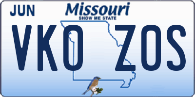 MO license plate VK0Z0S