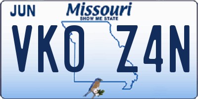 MO license plate VK0Z4N