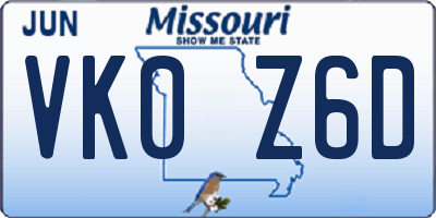 MO license plate VK0Z6D