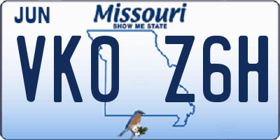 MO license plate VK0Z6H