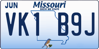 MO license plate VK1B9J
