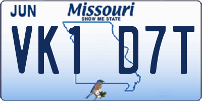 MO license plate VK1D7T