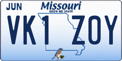 MO license plate VK1Z0Y
