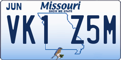 MO license plate VK1Z5M
