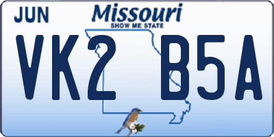 MO license plate VK2B5A