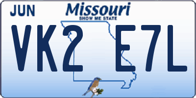 MO license plate VK2E7L